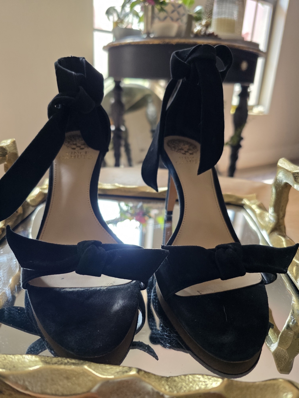 Vince Camuto Black Velvet Ankle Tie Knot Heels